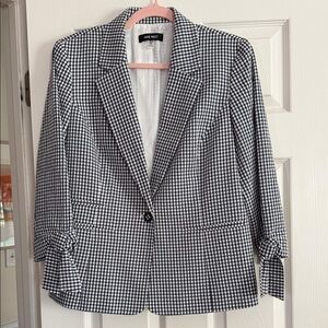 Nine West Navy & White Gingham Single-Button Blazer